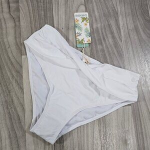 Shekini Swim Twist Front Ruched Bikini Bathing Suit Bottoms, White, Size S